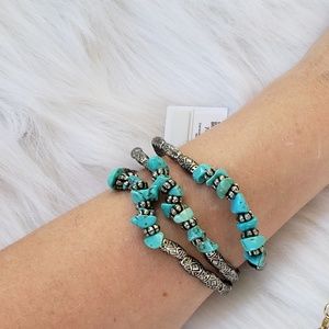 Ruff Hewn Turquoise Silver Beaded Stone Bracelet